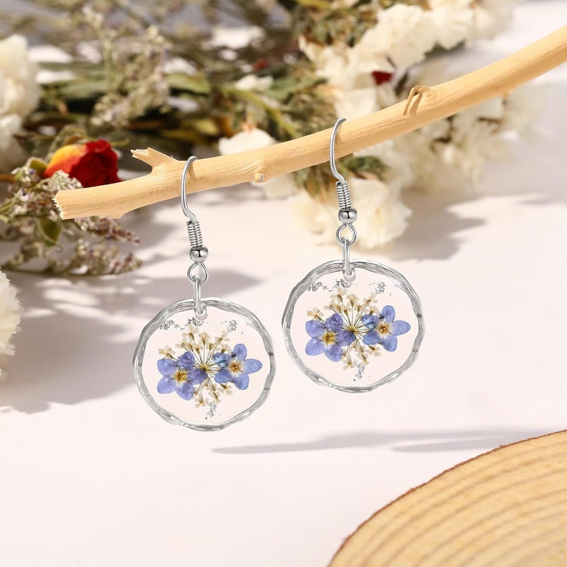 AUNTESIGN Store Forget-Me-Not and Queen Anne's Lace Pressed Wildflower Earrings | Pressed Flower Earrings | Handmade Drop and Dangle Earrings | Gift for Woman - Image 2